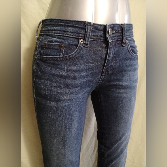 A Mossimo Supply Co. Dark Blue Slkm Skinny Raw Ankle Denim Jeans - Picture 6 of 9